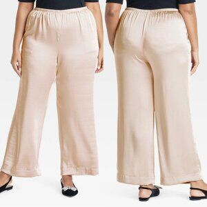1X - Womens Mid-Rise Straight Leg Satin Pull-On Pants - A New Day - Tan